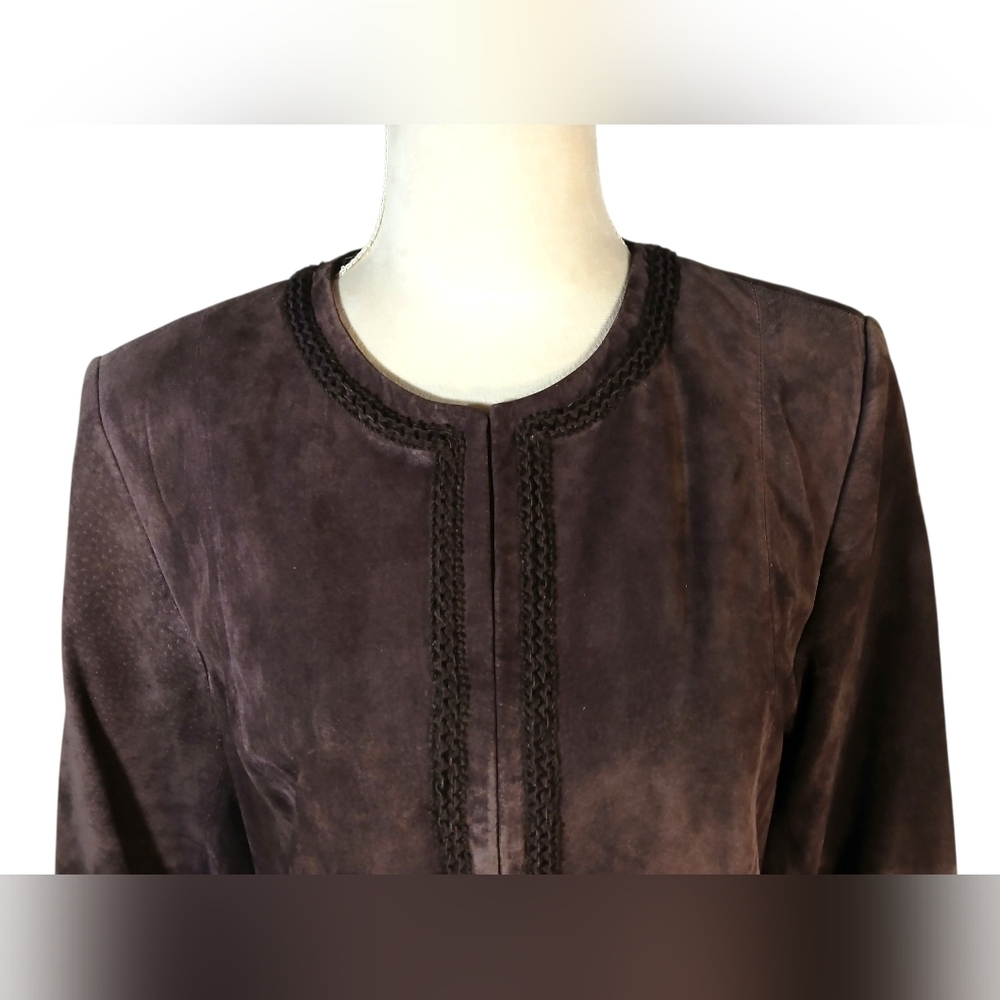 Kate Hill Suede Plum Petite Jacket With Decorative Binding Size 14P - Picture 6 of 7
